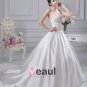 Sweetheart Satin Embroidery Chapel A-line Bridal Gown Wedding Dress