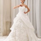Elegant Solid Ruffle Handmade Flower Strapless Back Zipper Court Train Taffeta Ball Gown Wedding Dre