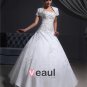 Satin Organza Applique Beads Strapless Floor Length Wedding Dresses