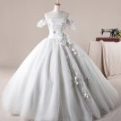 Solid Applique Beading Bateau Bow Decoration Organza Ball Gown Wedding Dress