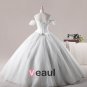 Solid Applique Beading Bateau Bow Decoration Organza Ball Gown Wedding Dress