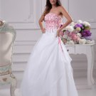 Applique Beading Strapless Floor Length Brush Train Satin Organza Lace Ball Gown Wedding Dress