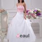Applique Beading Strapless Floor Length Brush Train Satin Organza Lace Ball Gown Wedding Dress