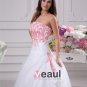 Applique Beading Strapless Floor Length Brush Train Satin Organza Lace Ball Gown Wedding Dress