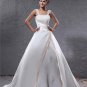 Elegant Satin Applique Beaded Shoulder Straps Floor Length Ball Gown Wedding Dress