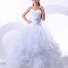 Elegant Organza Ruffle Beading Sweetheart Chapel Bridal Ball Gown Wedding Dress