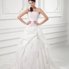 Taffeta Embroidered Halter Court Train Ball Gown Wedding Dress