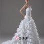 Strapless Ruffle Beading Floor Length Taffeta Ball Gown Wedding Dress