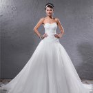 Elegant Organza Pleated Applique Beaded Sweetheart Floor Length Court Train Ball Gown Wedding Dress