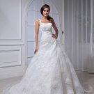 Satin Lace Ruffle Applique Floor Length Strapless A-Line Wedding Dress