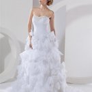 Satin Organza Applique Layered Sweetheart Cathedral Bridal Ball Gown Wedding Dress