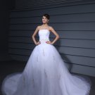Satin Gauze Embroidered Beaded Court Bridal Ball Gown Wedding Dress