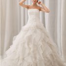 Elegant Solid Layered Strapless Back Zipper Court Train Organza Lace Ball Gown Wedding Dress