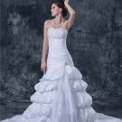 Beading Applique Ruffles Taffeta Lace Satin Sleeveless Strapless Cathedral Train Ball Gown Wedding D