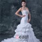 Beading Applique Ruffles Taffeta Lace Satin Sleeveless Strapless Cathedral Train Ball Gown Wedding D