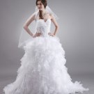 Sweetheart Organza Embroidery Ruffles Sweep Bridal Ball Gown Wedding Dress
