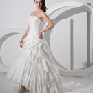 Taffeta Satin Beading Ruffles Sleeveless Sweetheart Cathedral Train Ball Gown Wedding Dress
