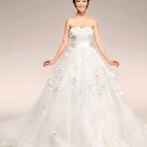 Applique Beading Sweetheart Floor Length Satin Ball Gown Wedding Dress