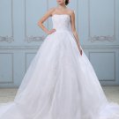 Appliques Strapless Zippered Satin Organza Ball Gown Wedding Dress