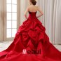 Elegant Ruffle Strapless Back Lace Up Court Train Satin Lace Ball Gown Wedding Dress
