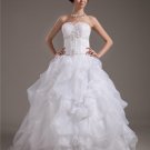 Beading Yarn Ruffles Satin Sleeveless Sweetheart Cathedral Train Ball Gown Wedding Dress