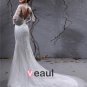 Elegant Satin Tulle Applique Beaded V Neck Floor Length Court Train Empire Wedding Dress