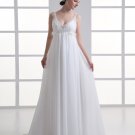 Chiffon Beading Ruffle V Neck Floor Length Pleated Empire Wedding Dress