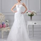 One Shoulder Floor Length Applique Pleated Satin Women Empire Wedding Dress