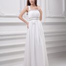 Spaghetti Straps Floor Length Beading Pleated Chiffon Empire Wedding Dress