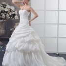 Taffeta Ruffles Beading Applique Court Empire Bridal Gown Wedding Dress