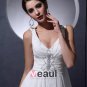 V Neck Sleeveless Single Breasted Floor Length Beading Ruffle Chiffon Woman Empire Wedding Dress