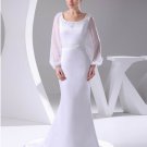 Elegant Satin Chiffon Lacework Beading Square Neck Floor Length Women Wedding Dress