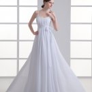 Chiffon Ruffle Bow Scoop Floor Length Pleated Empire Wedding Dress
