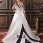 A-Line V Neck Sweep Sleeveless Embroidery Satin Plus Size Wedding Dress