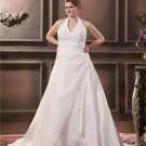 Satin Applique Halter Court Plus Size Bridal Gown Wedding Dresses