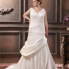 Satin V-Neck Beading Chapel Train Empire Plus Size Wedding Dresses