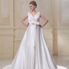 Sash Ruffle V Neck Court Plus Size Bridal Gown Wedding Dresses