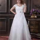 Lace V-Neck Beading Empire Chapel Train Plus Size Wedding Dresses