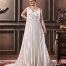 Charmeuse Beading Ruffle V Neck Chapel Plus Size Bridal Gown Wedding Dresses