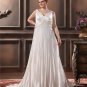 Charmeuse Beading Ruffle V Neck Chapel Plus Size Bridal Gown Wedding Dresses