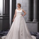 Satin V-Neck Empire Sweep Plus Size Wedding Dresses