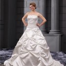 Satin Ruffles Applique Beads Strapless Plus Size Bridal Gown Wedding Dresses