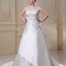 A-Line Square Sleeveless Sweep Embroidery Satin Plus Size Wedding Dress