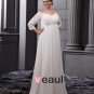 Chiffon Beads V Neck Floor Length Plus Size Bridal Gown Wedding Dress