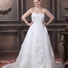 Satin Organza Beaded Applique Hand Flower Strapless Plus Size Bridal Gown Wedding Dresses