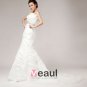 Elegant Beading Ruffles Strapless Organza Sheath Wedding Dress