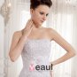 Satin Beading Applique Strapless Chapel Train Sheath Wedding Dresses