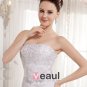 Satin Beading Applique Strapless Chapel Train Sheath Wedding Dresses