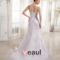 Satin Beading Applique Strapless Chapel Train Sheath Wedding Dresses
