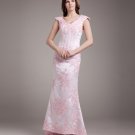 V Neck Applique Beading Floor Length Satin Sheath Wedding Dress